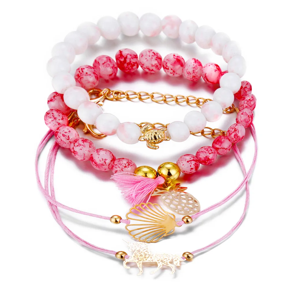 4 Pcs/set Pineapple, Unicorn, Turtle Charm Bracelets Set 5 4 Pcs/set Pineapple, Unicorn, Turtle Charm Bracelets Set - Image 3