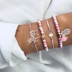 4 Pcs/set Pineapple, Unicorn, Turtle Charm Bracelets Set