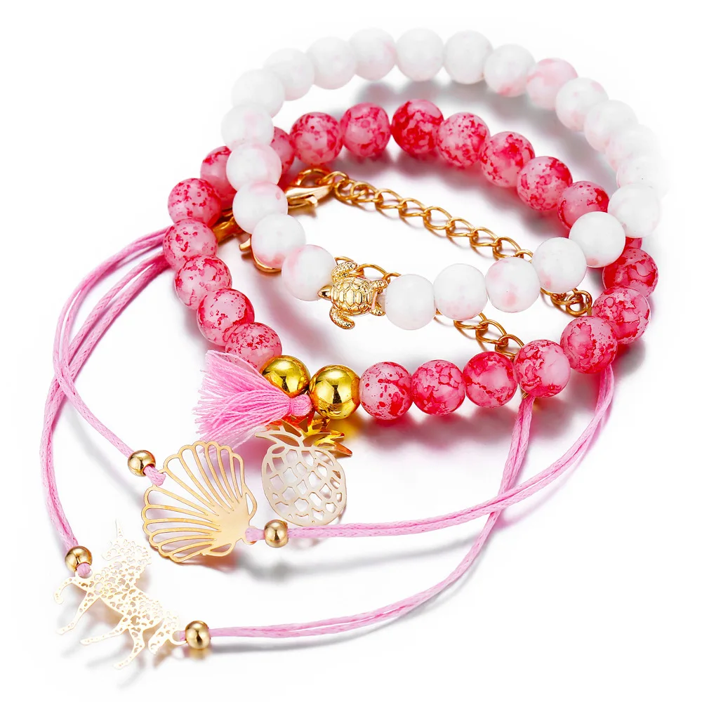 4 Pcs/set Pineapple, Unicorn, Turtle Charm Bracelets Set 6 4 Pcs/set Pineapple, Unicorn, Turtle Charm Bracelets Set - Image 4