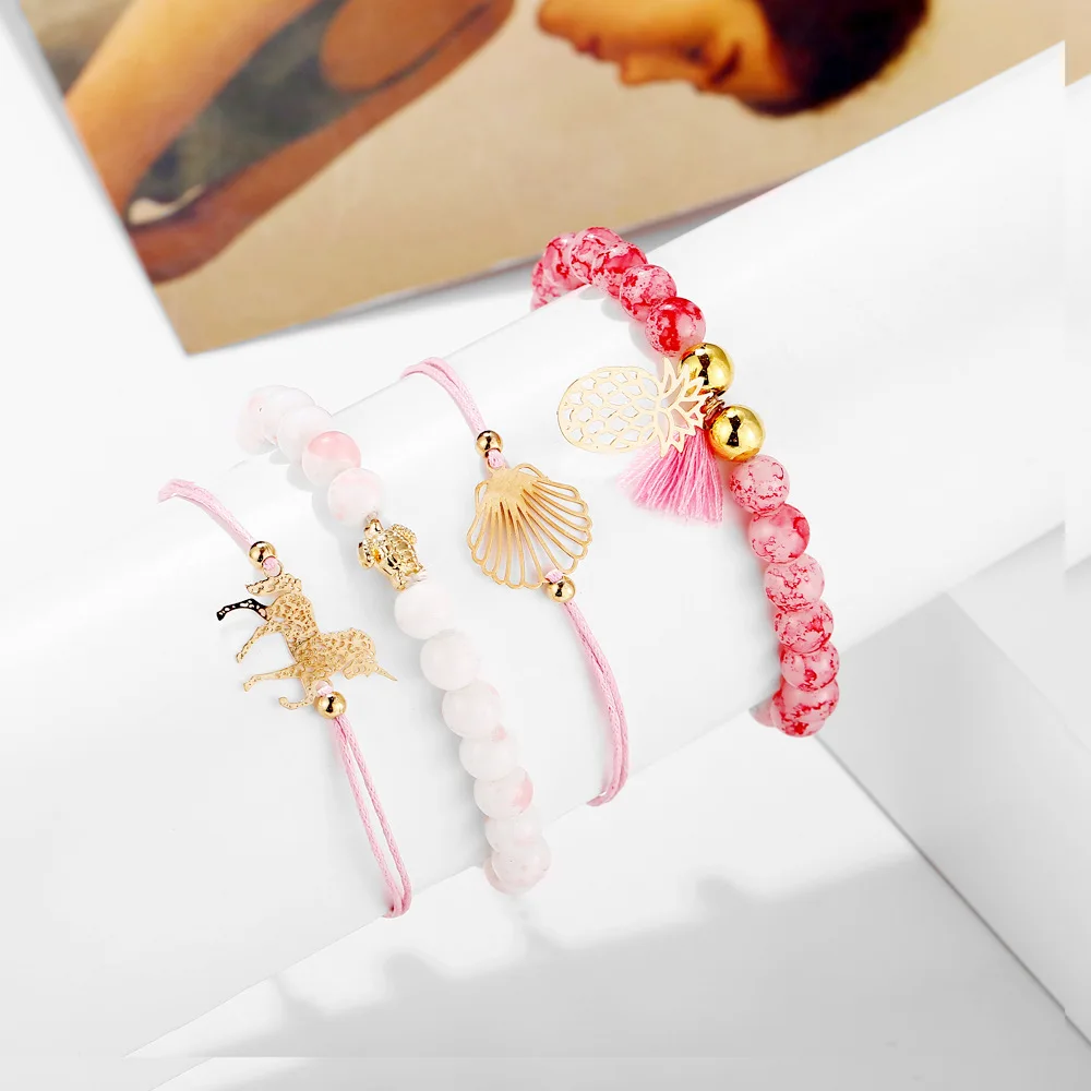 4 Pcs/set Pineapple, Unicorn, Turtle Charm Bracelets Set 8 4 Pcs/set Pineapple, Unicorn, Turtle Charm Bracelets Set - Image 6