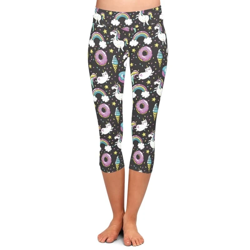 Women 3D Unicorn Rainbow Capri Leggings