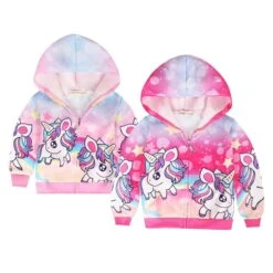 Cute Cartoon Corlorful Rainbow Unicorn Girls Jacket