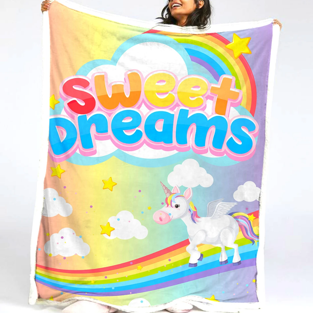Pink Balloon Unicorn Themed Sherpa Fleece Blanket 6 Pink Balloon Unicorn Themed Sherpa Fleece Blanket - Image 4