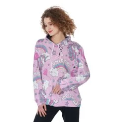 Unicorn & Flamingo All-Over Print Women’s Pullover Hoodie
