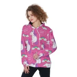 Pink Unicorn All-Over Print Women’s Pullover Hoodie