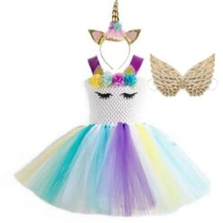 Flowers Unicorn Tutu Dress With Hair Band And Wings -Unicorn Fashion 52856 hlkwkq
