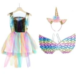 Girls Unicorn Hair Band Wings Tutu Dress
