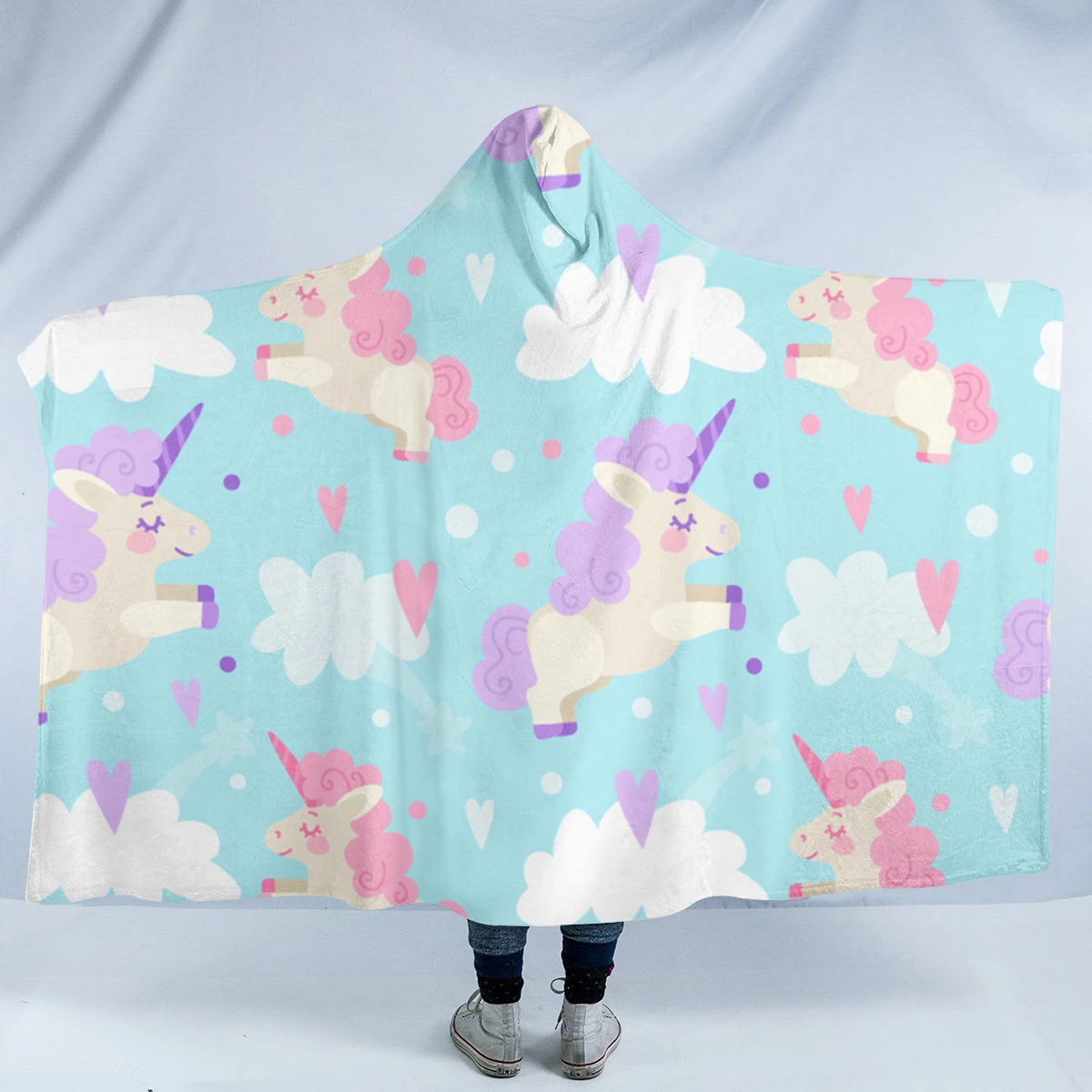 Baby Blue Unicorn Hooded Blanket 3 Baby Blue Unicorn Hooded Blanket