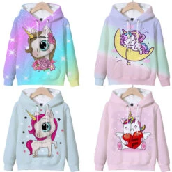 Unicorn 3D Printed Hoodies For Kids