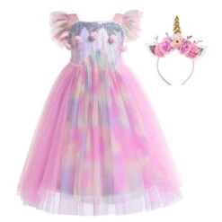 Unicorn Princess Dress With Flowers Headband