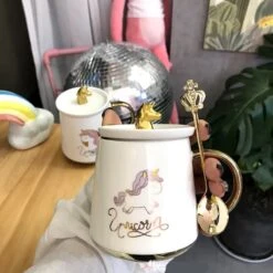 Super Cute Unicorn Mug With Lid And Spoon