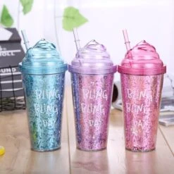 Double Layer Plastic Straw Mug -Unicorn Fashion 61683 77ccob