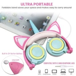 Foldable Flashing Unicorns Headphones -Unicorn Fashion 62794 vfofcv