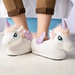 White Plush Unicorn Slippers -Unicorn Fashion 66485 mymkgq