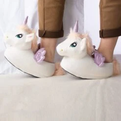 White Plush Unicorn Slippers -Unicorn Fashion 66485 yuvnyu