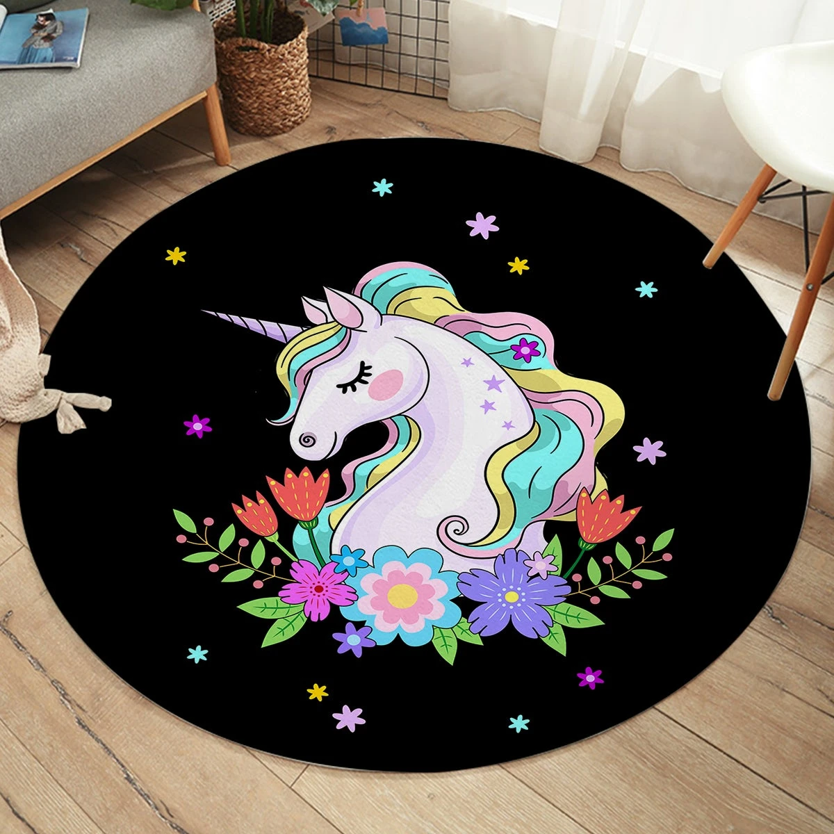 Magic Unicorn SW1913 Round Carpet, Cute Kids Playroom Mat, Bedroom Circle Rug 3 Magic Unicorn SW1913 Round Carpet, Cute Kids Playroom Mat, Bedroom Circle Rug