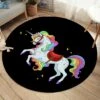 Rainbow Unicorn SW1757 Round Carpet, Cute Kids Playroom Mat, Bedroom Circle Rug