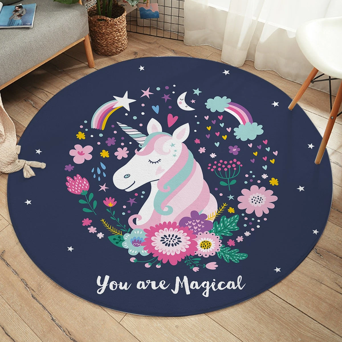 Magical Unicorn SW1848 Round Carpet, Cute Kids Playroom Mat, Bedroom Circle Rug 3 Magical Unicorn SW1848 Round Carpet, Cute Kids Playroom Mat, Bedroom Circle Rug
