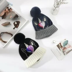 Bling Bling Sequins Crochet Knitted Unicorn Bobble Hat -Unicorn Fashion 69775 96ymdz