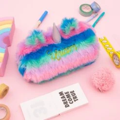Fluffy Rainbow Unicorn Pencil Case -Unicorn Fashion 69986 25ag84