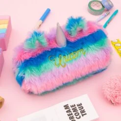 Fluffy Rainbow Unicorn Pencil Case -Unicorn Fashion 69986 r0cshq