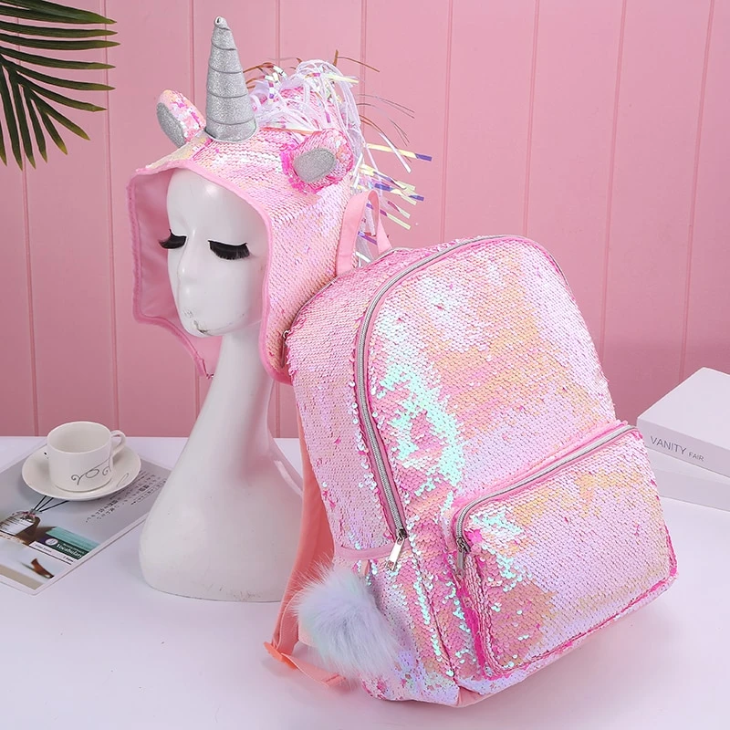Hologram Sequin Unicorn Hooded Backpack 6 Hologram Sequin Unicorn Hooded Backpack - Image 4