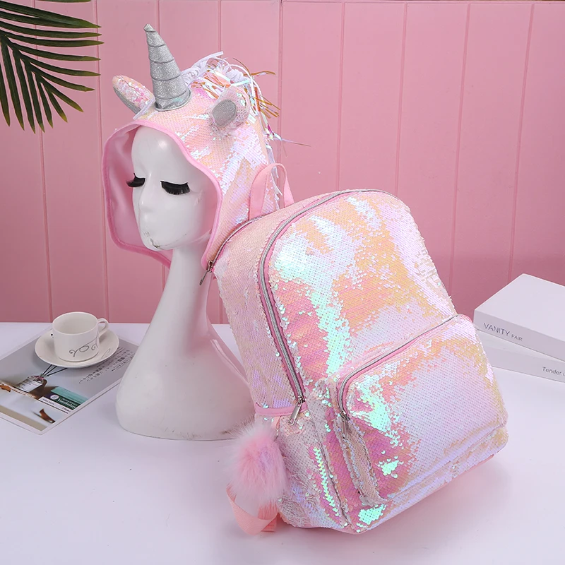 Hologram Sequin Unicorn Hooded Backpack 4 Hologram Sequin Unicorn Hooded Backpack - Image 2