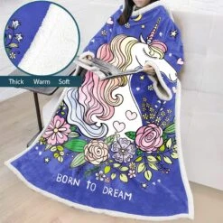 Super Warm & Comfortable Plush Hooded Blanket With Sleeves -Unicorn Fashion 71487 i0kwaq