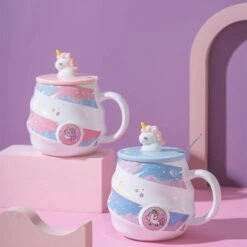 Unicorn Cute Coffee Mug With Lid & Spoon