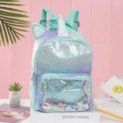 Sequin Mermaid Transparent Backpack -Unicorn Fashion 72928 kfnpqu