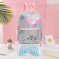 Sequin Mermaid Transparent Backpack -Unicorn Fashion 72928 tj10tu