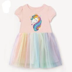 Baby Girls Unicorn Dress Pretty Princess Dress Children Casual Clothes Cotton Mesh Vestidos For Kids 2-7 Year