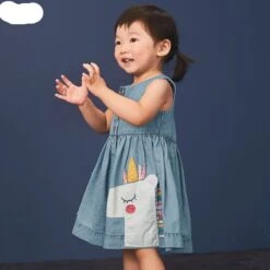 Baby Girls Summer Dress Denim Unicorn Dress Lovely Casual Clothes For Kids 2-7 Year