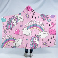 Pink Rainbow Unicorn Hooded Blanket