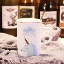 Unicorn Ceramic Mug With Golden Spoon -Unicorn Fashion 81962 cebf8u