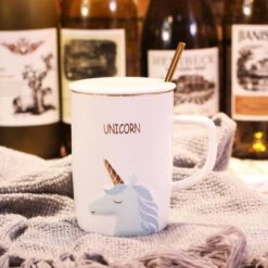 Unicorn Ceramic Mug With Golden Spoon -Unicorn Fashion 81962 eb8xym