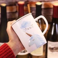 Unicorn Ceramic Mug With Golden Spoon -Unicorn Fashion 81962 hpbzxy