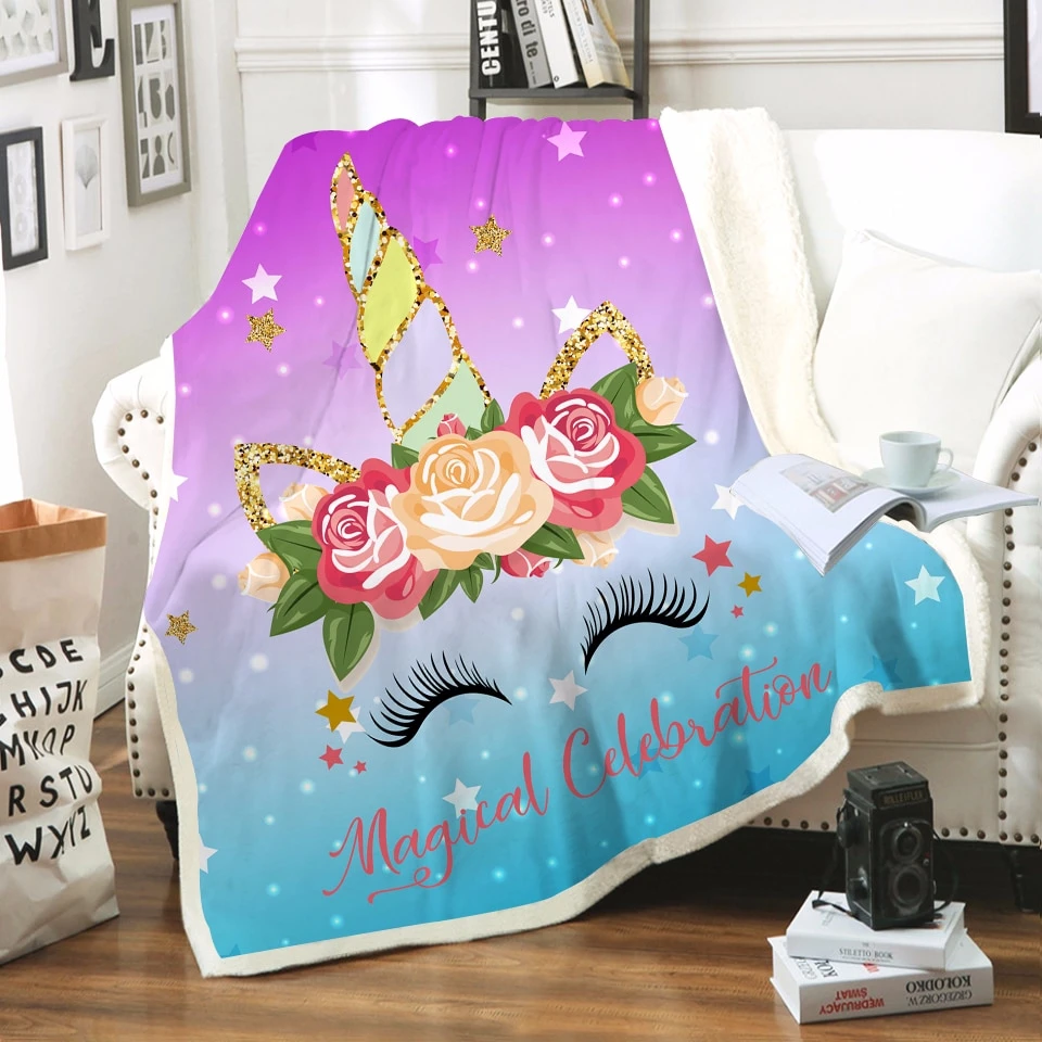 Sparkling Unicorn Eyelashes Sherpa Throw Fleece Blanket 6 Sparkling Unicorn Eyelashes Sherpa Throw Fleece Blanket - Image 4