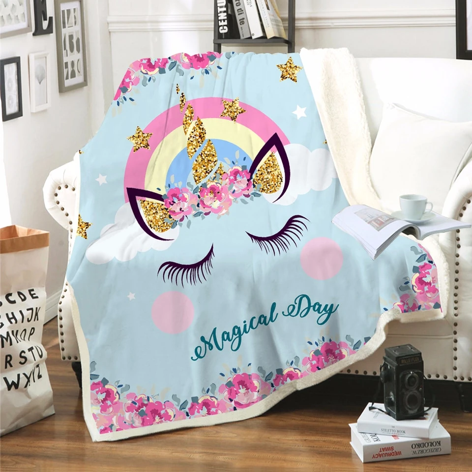 Sparkling Unicorn Eyelashes Sherpa Throw Fleece Blanket 7 Sparkling Unicorn Eyelashes Sherpa Throw Fleece Blanket - Image 5