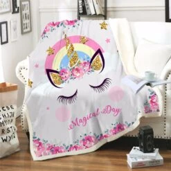 Blue Unicorn Sherpa Throw Fleece Blanket -Unicorn Fashion 83537 hxq4si 2
