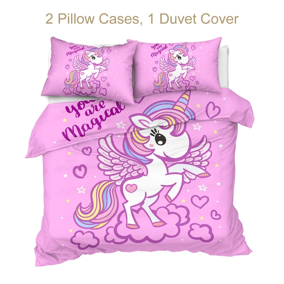 Unicorn Pink Kids Duvet Cover Bedding Set 4 Unicorn Pink Kids Duvet Cover Bedding Set - Image 2