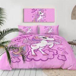 Unicorn Pink Kids Duvet Cover Bedding Set