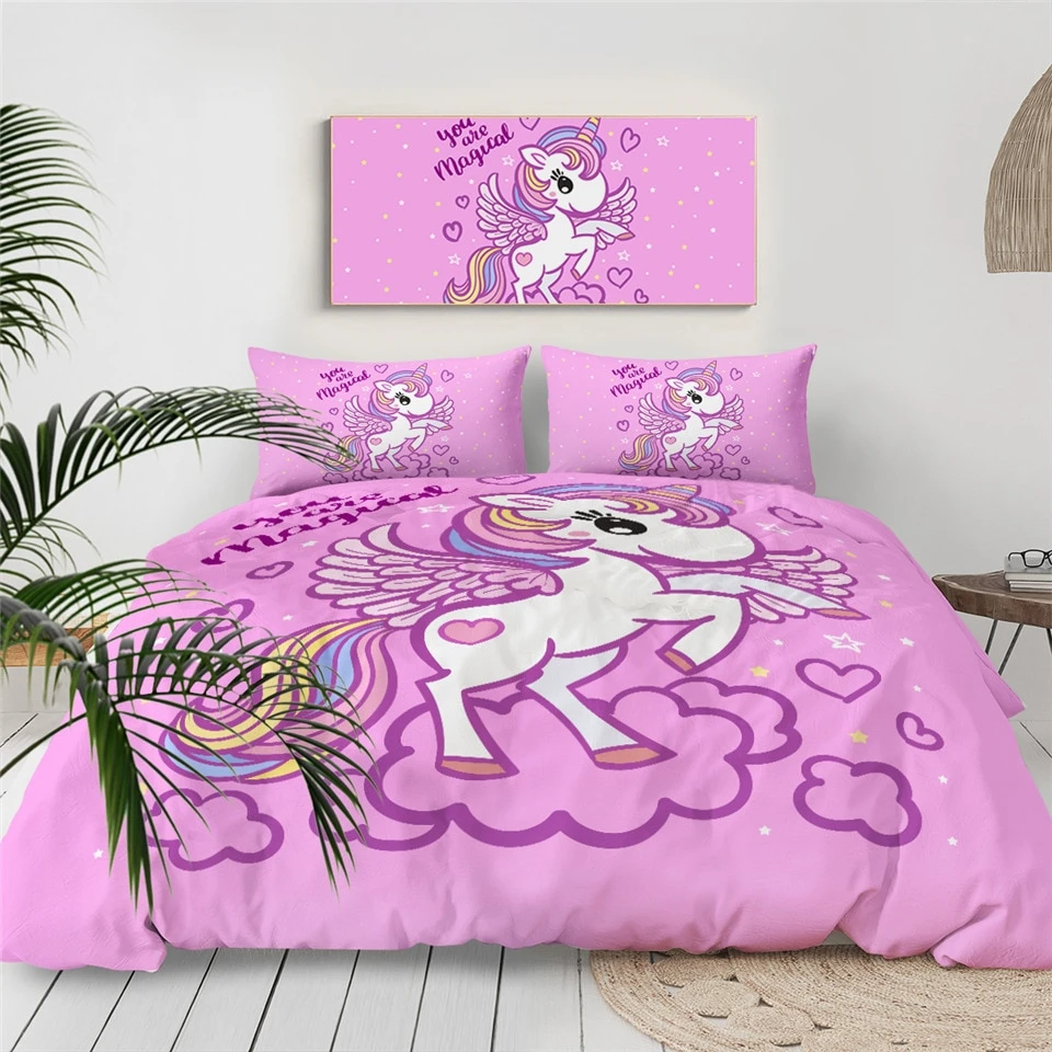 Unicorn Pink Kids Duvet Cover Bedding Set 3 Unicorn Pink Kids Duvet Cover Bedding Set
