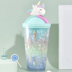 Unicorn Glitter Water Bottle With Straw -Unicorn Fashion 87661 l3d6cl
