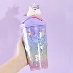 Unicorn Glitter Water Bottle With Straw -Unicorn Fashion 87661 tyaksc