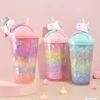 Unicorn Glitter Water Bottle With Straw -Unicorn Fashion 87661 wlnaxz