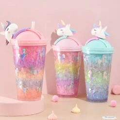 Unicorn Glitter Water Bottle With Straw