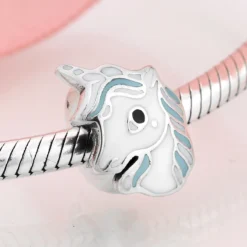 925 Sterling Silver Adorable Unicorn Blue And White Enamel Bead 8 925 Sterling Silver Adorable Unicorn Blue And White Enamel Bead -Unicorn Fashion 925 Sterling Silver Adorable Unicorn Blue and white Enamel Spacer Stopper Beads fit Original Pandora Charm 1