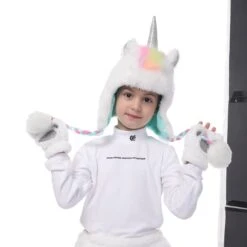 Unicorn Faux Fur Hooded Scarf With Gloves -Unicorn Fashion 96606 agybnm