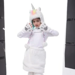 Unicorn Faux Fur Hooded Scarf With Gloves -Unicorn Fashion 96606 h1injb